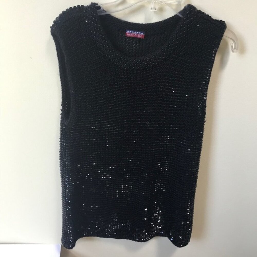 Mac & Jac Vintage Y2K Sequins Sweater Beads‎ Shiny Sequins Top Metallic Black M